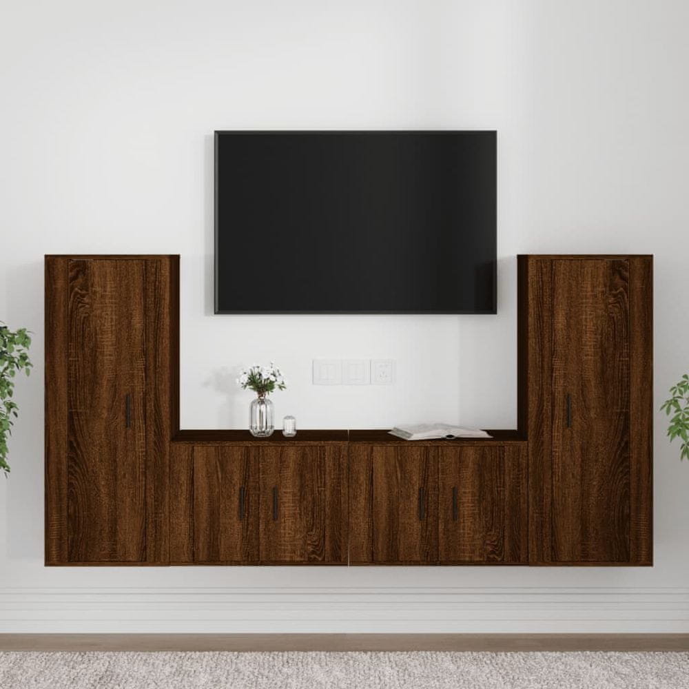 Vidaxl 4-dielna súprava TV skriniek hnedý dub spracované drevo